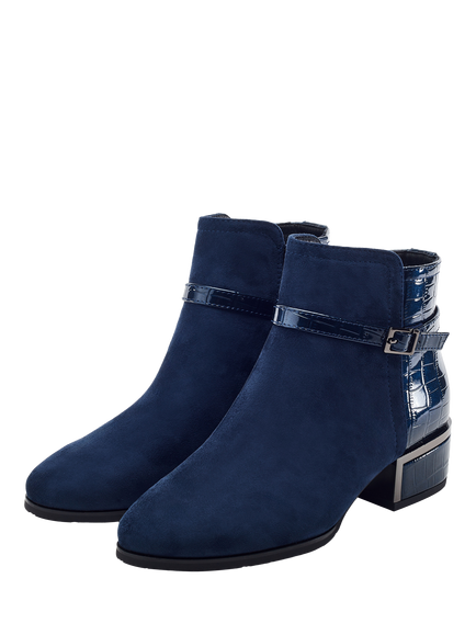 Moda in Pelle Parella Porvair Buckle Strap Ankle Boots, Navy - view 2, Navy