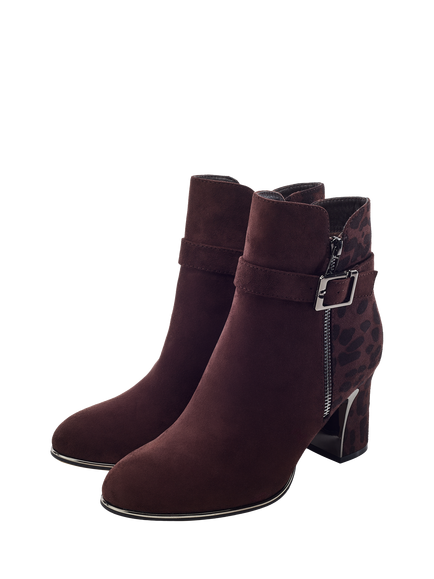 Moda in Pelle Parthenia Alcantara Block Heel Ankle Boots, Dark Brown - view 2, Dark Brown