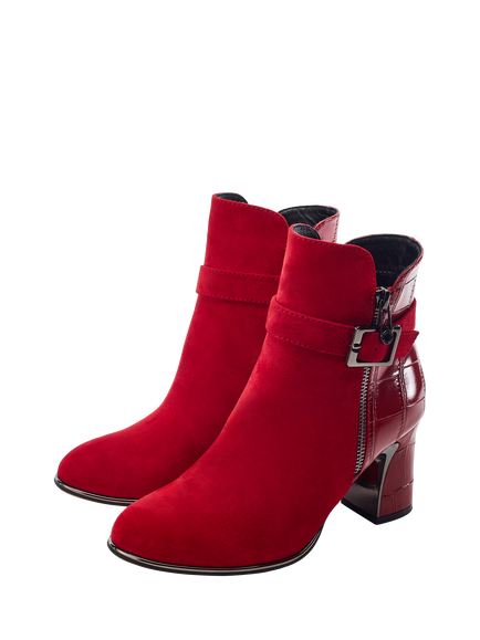 Moda in Pelle Parthenia Alcantara Block Heel Ankle Boots, Dark Red - view 2, Dark Red