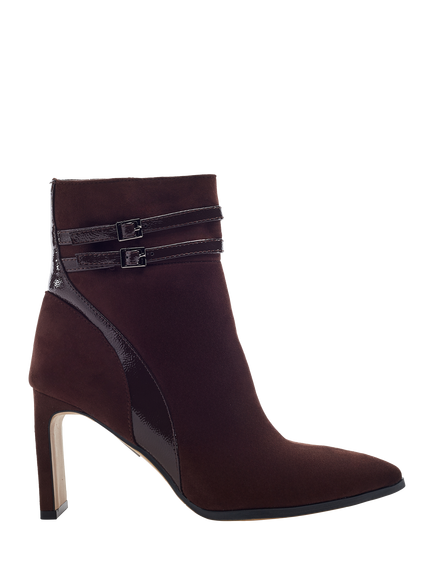 Moda in Pelle Pelaria Alcantara Buckle Detail Ankle Boots, Dark Brown, Dark Brown