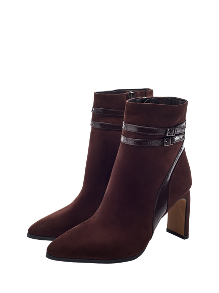 Moda in Pelle Pelaria Alcantara Buckle Detail Ankle Boots, Dark Brown - view 2, Dark Brown
