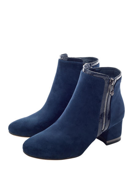 Moda in Pelle Pressie Alcantara Block Heel Ankle Boots, Navy - view 2, Navy