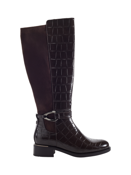 Moda in Pelle Ripley Porvair Croc Print Riding Boots, Dark Brown, Dark Brown