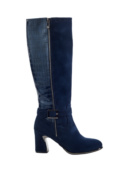Moda in Pelle Static Alcantara Block Heel Knee High Boots, Navy, Navy