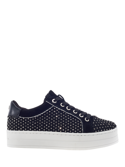 Moda in Pelle Buttercupp Embellished Lace Up Trainers, Jet Black, Jet Black