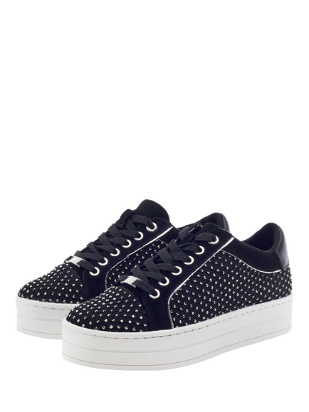 Moda in Pelle Buttercupp Embellished Lace Up Trainers, Jet Black - view 2, Jet Black