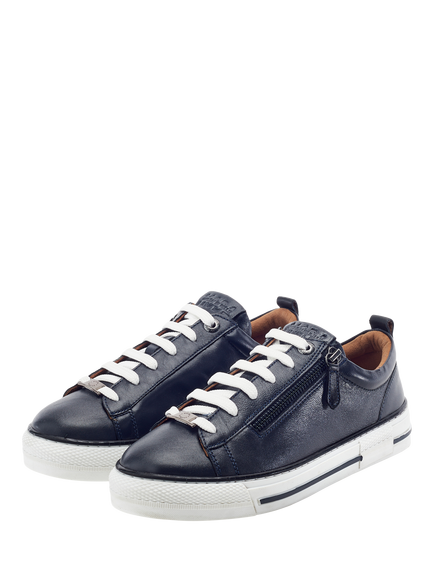 Moda in Pelle Felicitee Leather Zip Trainers - view 2, Navy