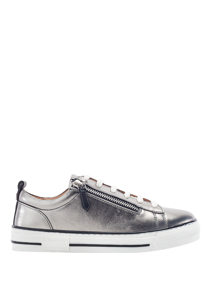 Moda in Pelle Felicitee Leather Zip Trainers, Pewter, Pewter
