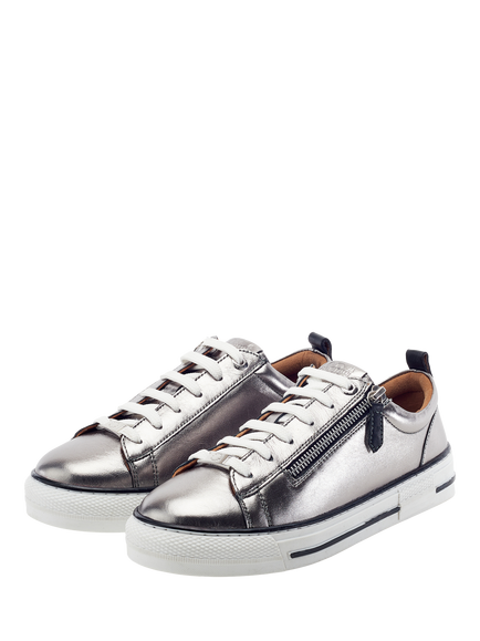 Moda in Pelle Felicitee Leather Zip Trainers, Pewter - view 2, Pewter
