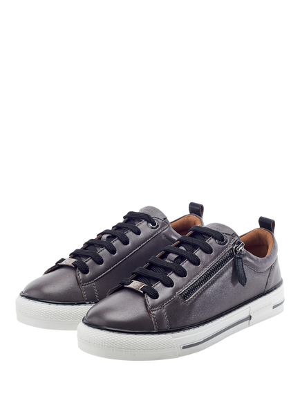 Moda in Pelle Felicitee Leather Zip Trainers - view 2, Dark Grey