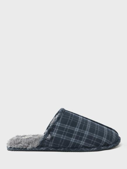 Crew Clothing Check Mule Slippers, Navy Blue, Navy Blue
