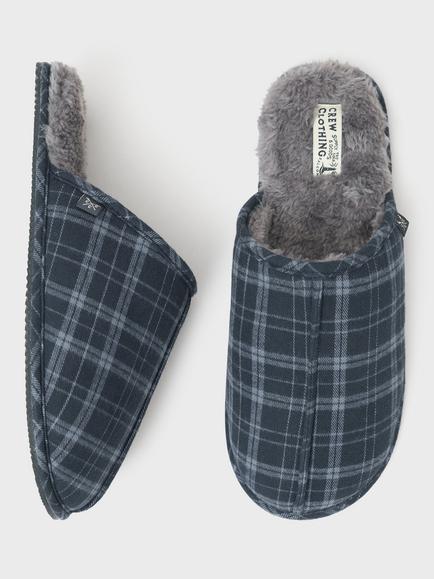 Crew Clothing Check Mule Slippers, Navy Blue - view 2, Navy Blue