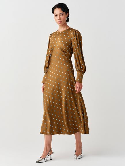 Ghost Fiona Polka Dot Round Neck Midi Dress, Moss - view 2, Moss
