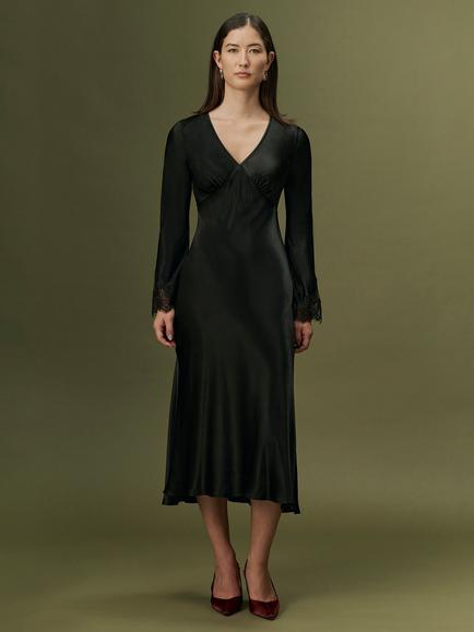 Ghost Flori V-Neck Midi Dress, Black