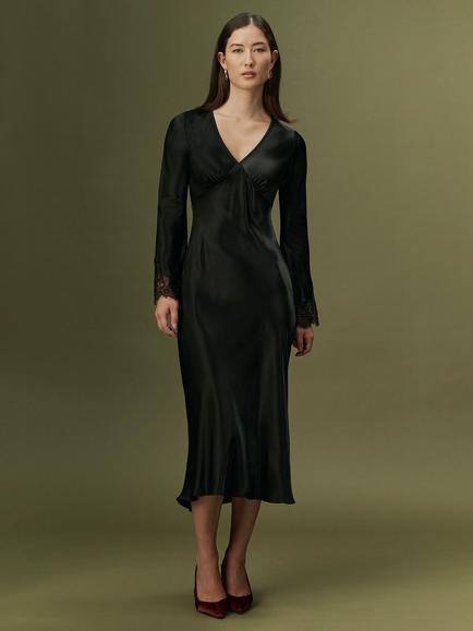 Ghost Flori V-Neck Midi Dress - view 2, Black
