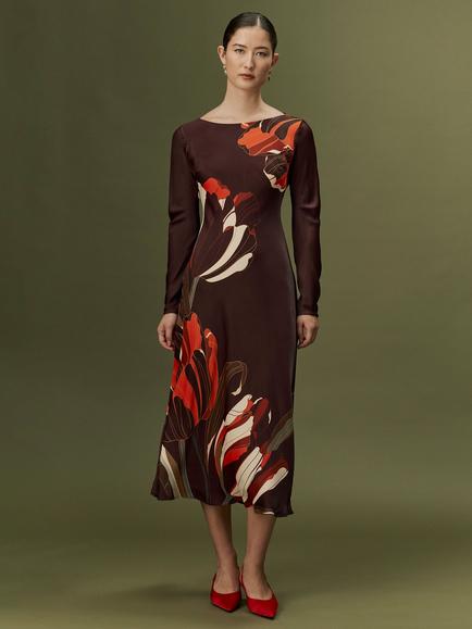 Ghost Gig Floral Long Sleeve Dress, Burgundy, Burgundy