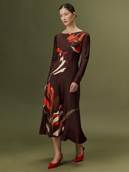 Ghost Gig Floral Long Sleeve Dress, Burgundy - view 2, Burgundy