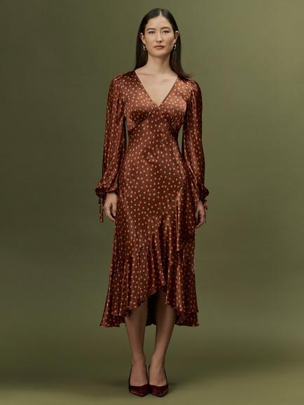 Ghost Holly Polka Dot Empire Seam Midi Dress, Red, Red