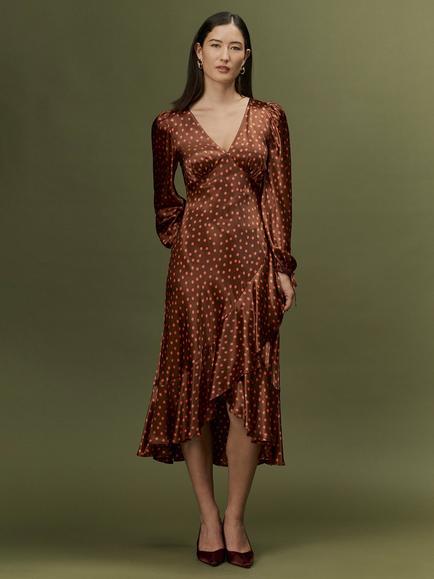 Ghost Holly Polka Dot Empire Seam Midi Dress, Red - view 2, Red