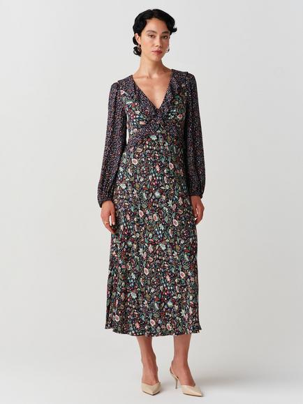 Ghost Jemma Floral V-Neck Midi Dress, Navy, Navy