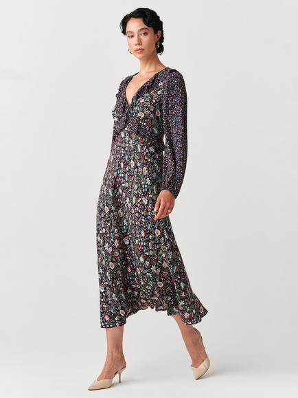 Ghost Jemma Floral V-Neck Midi Dress, Navy - view 2, Navy