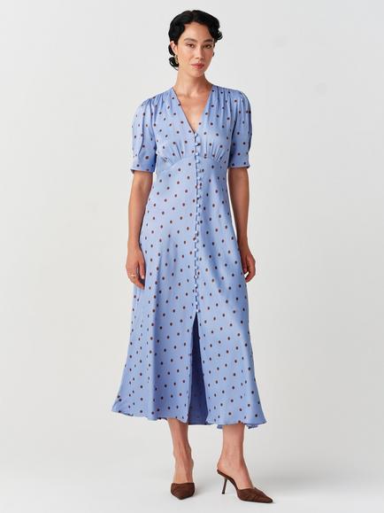 Ghost Madison Polka Dot Short Sleeve Maxi Dress, Blue, Blue