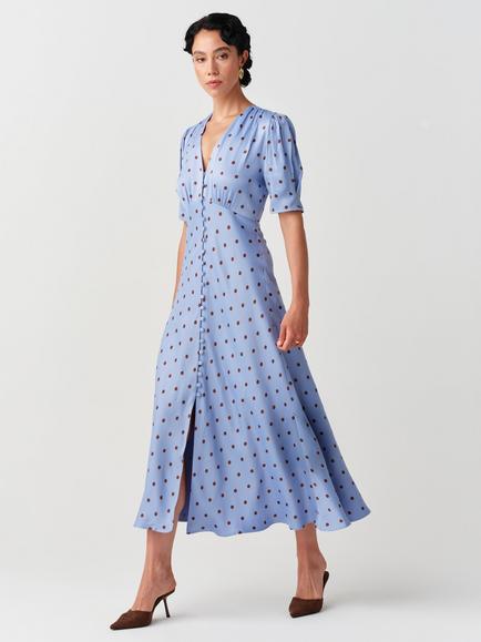 Ghost Madison Polka Dot Short Sleeve Maxi Dress, Blue - view 2, Blue