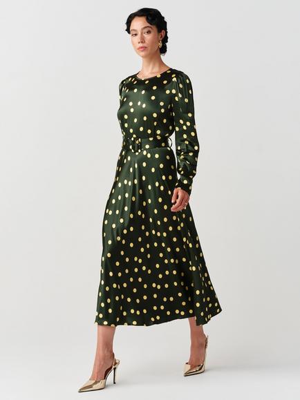Ghost Sophia Polka Dot Long Sleeve Midi Dress, Green - view 2, Green
