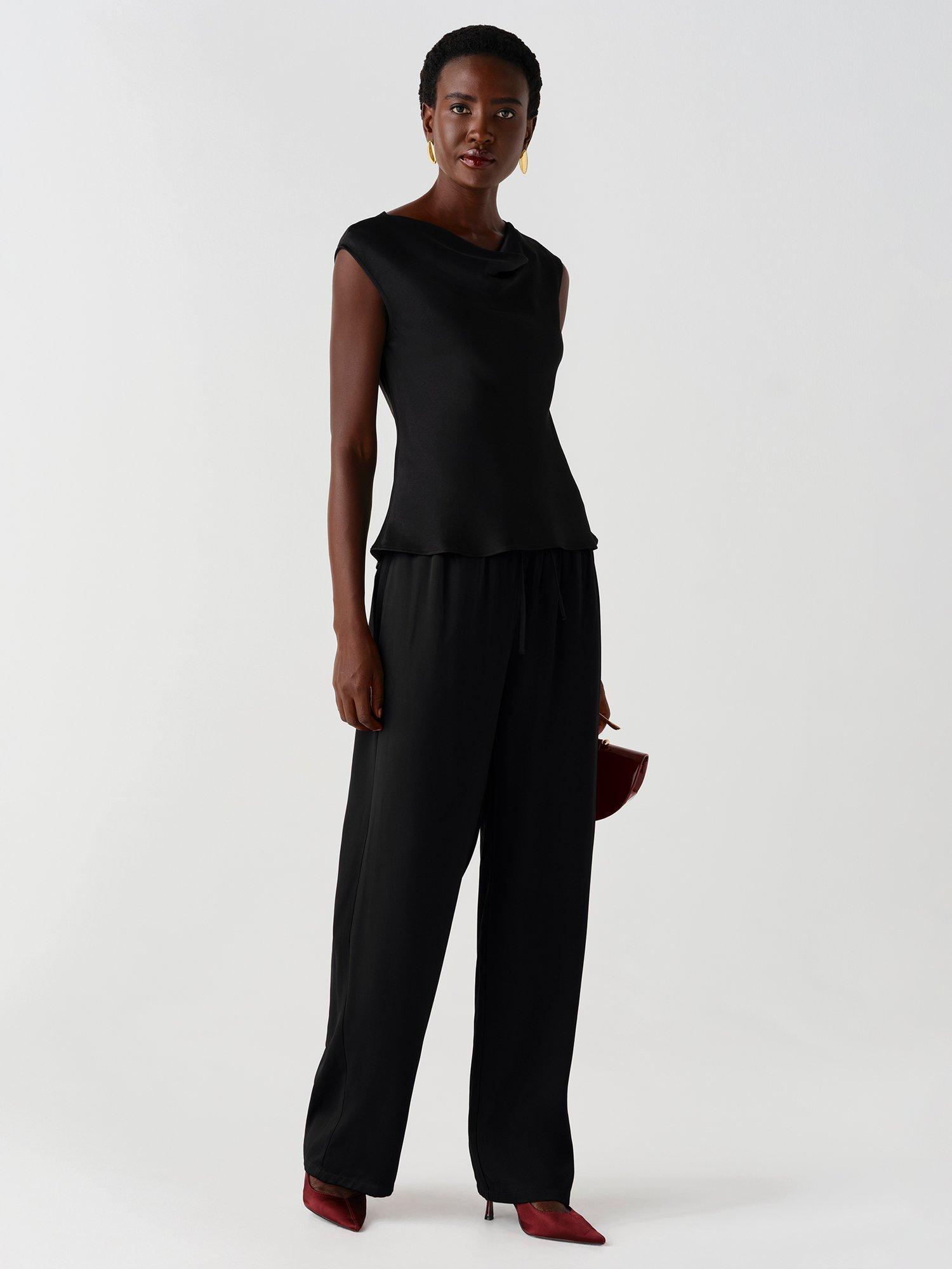 Ghost Imogen Satin-Back Crepe Straight Leg Trousers, Black