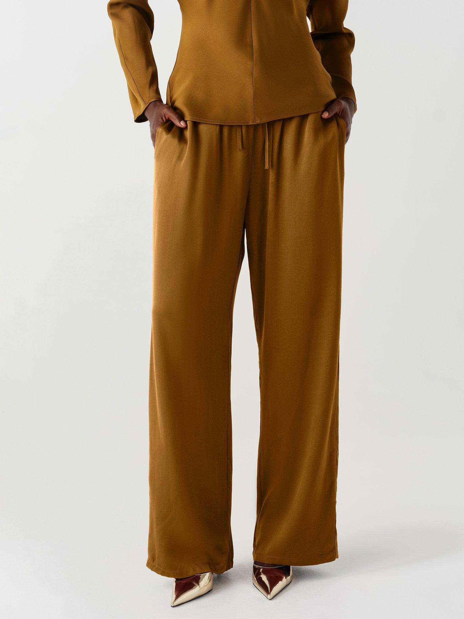Ghost Imogen Satin-Back Crepe Straight Leg Trousers, Moss