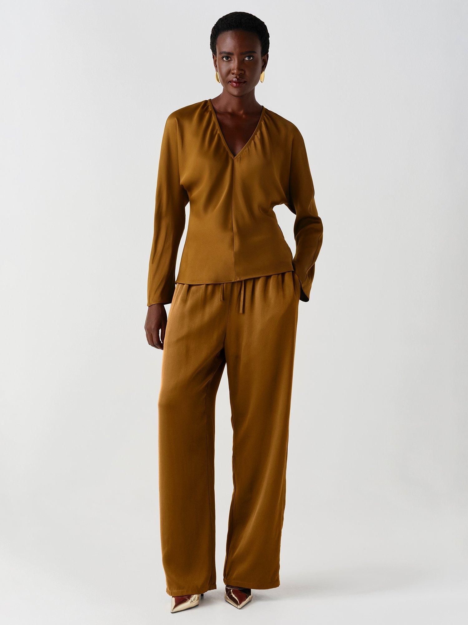 Ghost Imogen Satin-Back Crepe Straight Leg Trousers, Moss