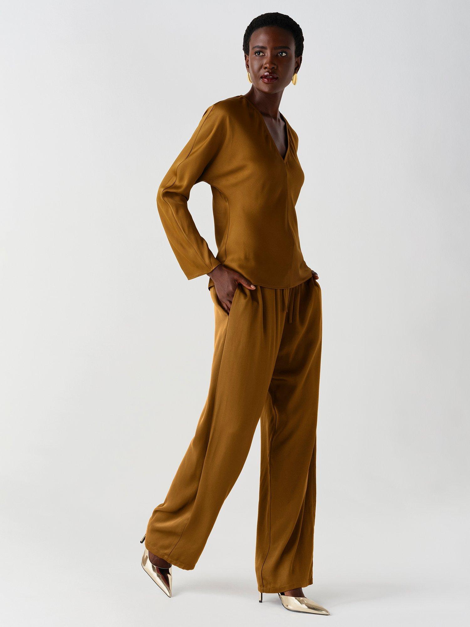 Ghost Imogen Satin-Back Crepe Straight Leg Trousers, Moss