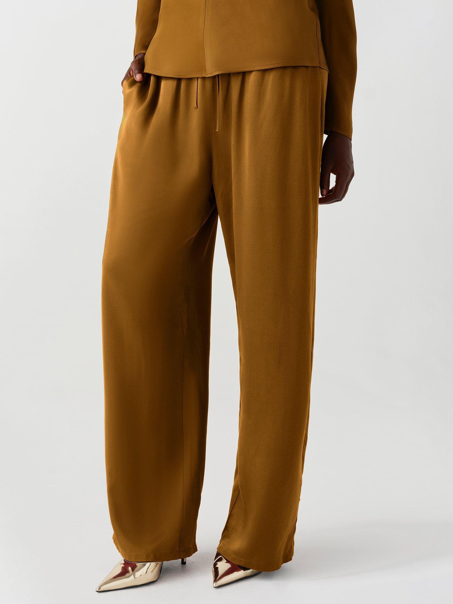 Ghost Imogen Satin-Back Crepe Straight Leg Trousers, Moss