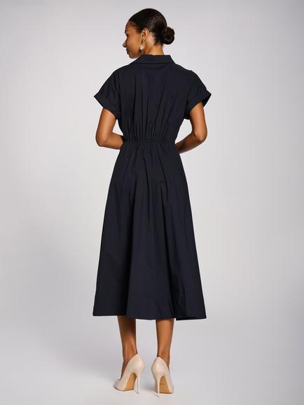 Jolie Moi Wrap Bodice Midi Shirt Dress - view 2, Navy