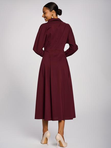 Jolie Moi Long Sleeve Cotton Midi Shirt Dress, Burgundy - view 2, Burgundy