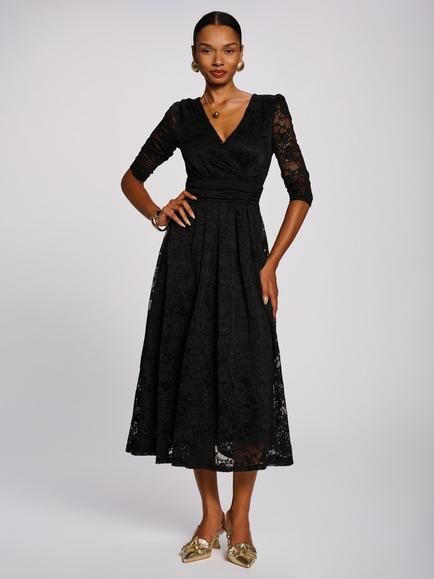 Jolie Noi Pleated Lace Wrap Front Maxi Dress, Black, Black