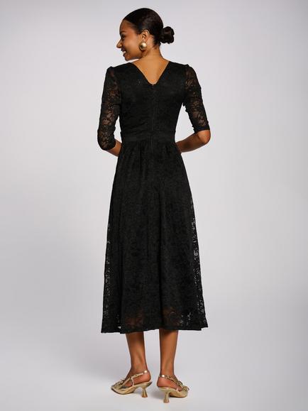 Jolie Noi Pleated Lace Wrap Front Maxi Dress, Black - view 2, Black