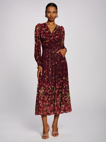Jolie Moi Wrap Front Lace Maxi Dress, Burgundy Multi, Burgundy Multi