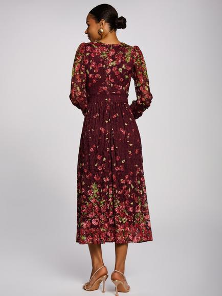 Jolie Moi Wrap Front Lace Maxi Dress, Burgundy Multi - view 2, Burgundy Multi