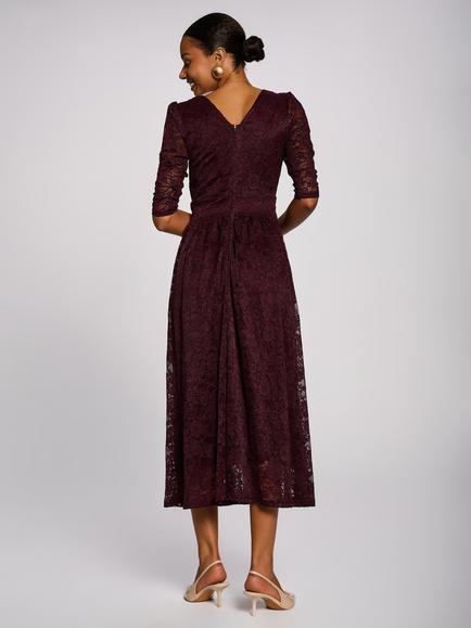 Jolie Moi Pleated Lace Wrap Front Maxi Dress, Burgundy - view 2, Burgundy