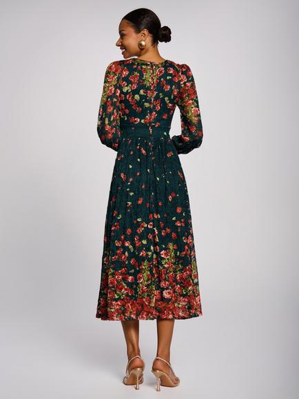 Jolie Moi Floral Wrap Front Long Sleeve Dress, Dark Green/Multi - view 2, Dark Green/Multi