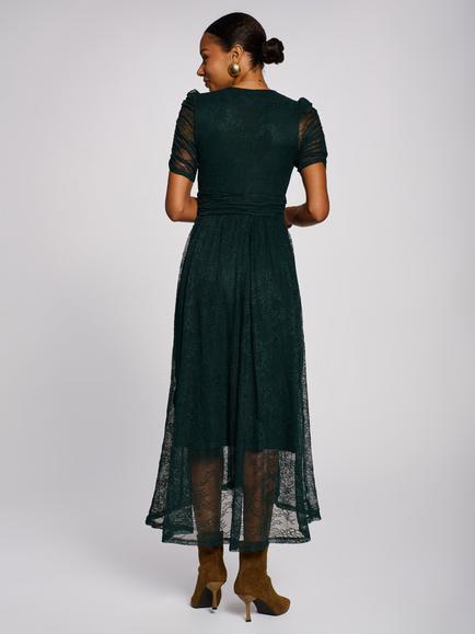 Jolie Moi Wrap Front Short Sleeve Lace Maxi Dress, Dark Green - view 2, Dark Green