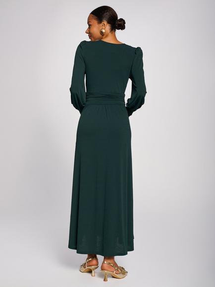 Jolie Moi Long Sleeve V-Neck Jersey Dress - view 2, Dark Green