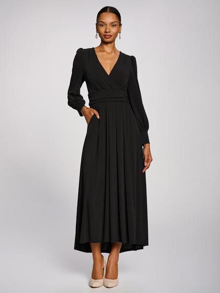 Jolie Moi Long Sleeve V-Neck Jersey Dress, Black