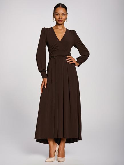 Jolie Moi Long Sleeve V-Neck Jersey Dress, Brown