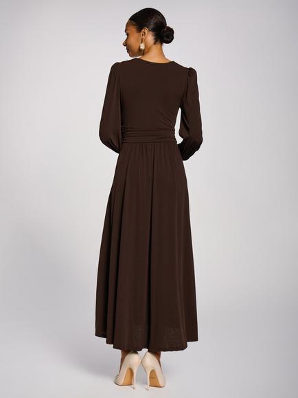 Jolie Moi Long Sleeve V-Neck Jersey Dress - view 2, Brown
