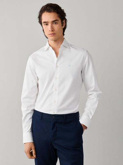 Hackett London Textured Cotton Regular Fit Shirt, Optic White