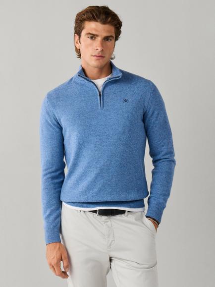 Hackett London Half Zip Lambswool Jumper, Airforce Blue