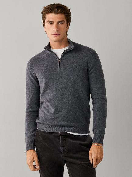 Hackett London Half Zip Lambswool Jumper, College Grey