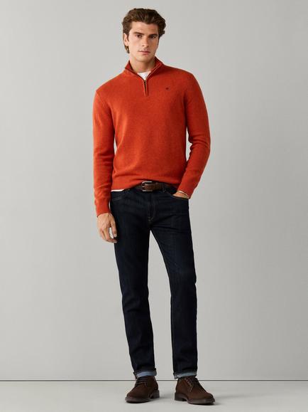 Hackett London Half Zip Lambswool Jumper - view 2, Spice Orange